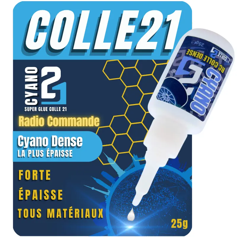 🚀 Super Glue Colle21 DENSE 25g | Colle pour RC Épaisse Extra-Forte – Colle Cyano Haute Précision Idéale pour Modélisme Radio Commandé, Bricolage et Réparations Techniques 🛠️