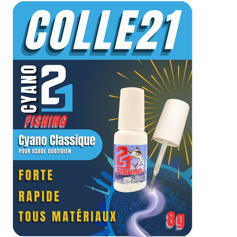 🚀 Colle21 FISHING 8g avec Pinceau | Super Glue Cyanoacrylate Précision – Colle Spéciale Pêche pour Nœuds, Leurres et Montages Détaillés 🎣