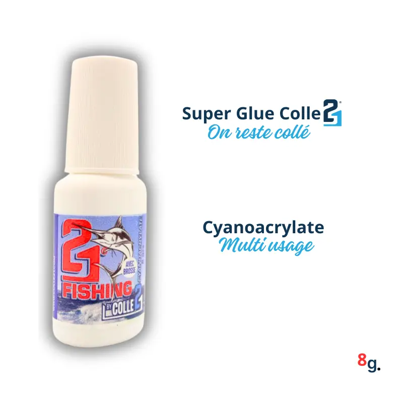 🚀 Colle21 FISHING 8g avec Pinceau | Super Glue Cyanoacrylate Précision – Colle Spéciale Pêche pour Nœuds, Leurres et Montages Détaillés 🎣