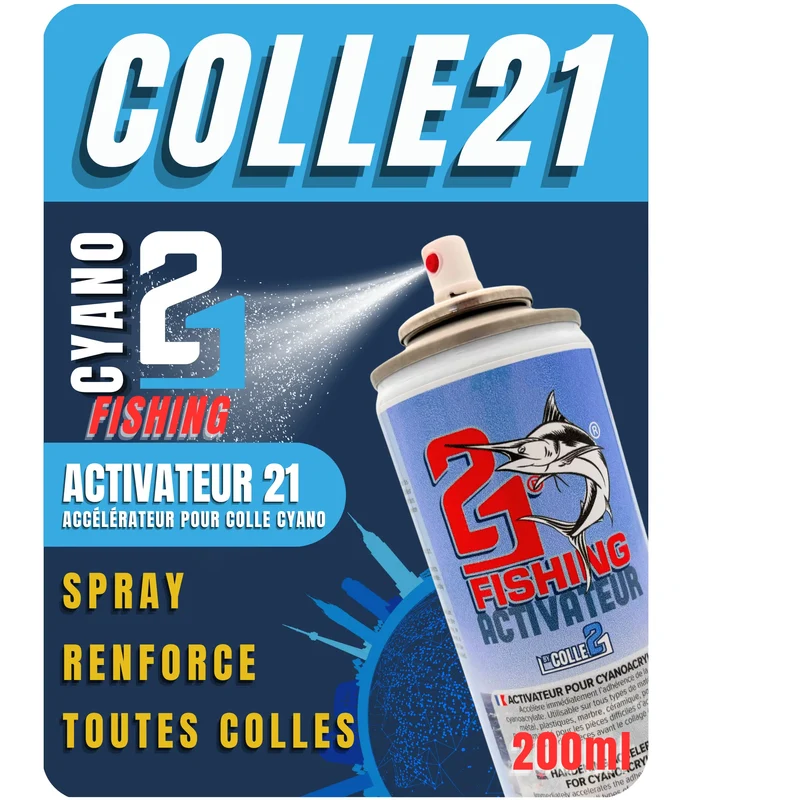 🚀 Activateur Spray Colle21 FISHING 200ml | Accélérateur de Collage Instantané pour Super Glue Cyano – Spray Spécial Pêche pour Montages, Leurres et Réparations Rapides 🎣