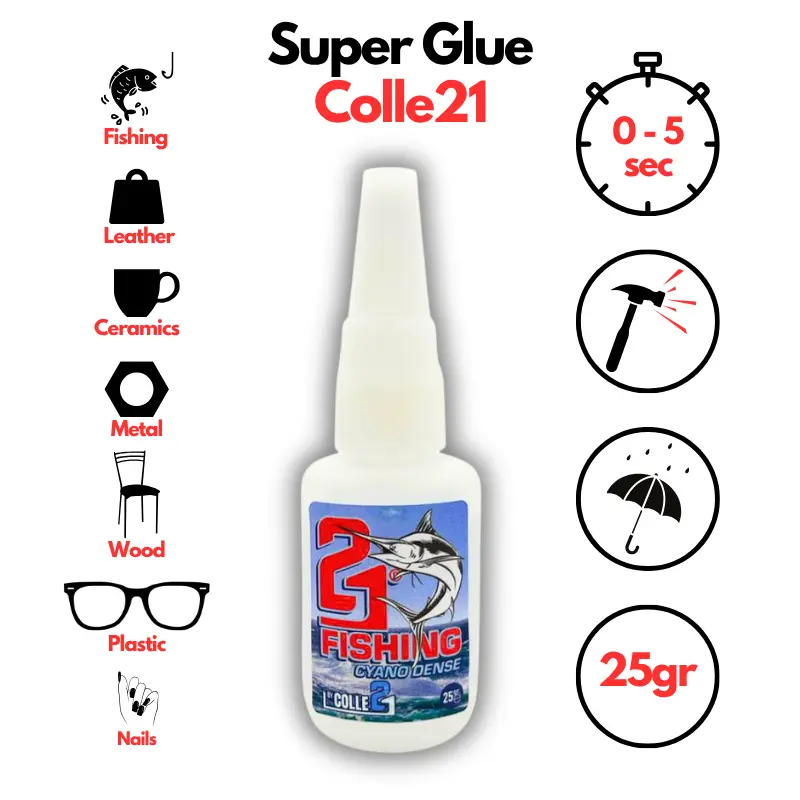 🚀 Colle21 DENSE FISHING 25g | Super Glue Épaisse Haute Précision – Colle Extra-Forte Spéciale Pêche pour Leurres, Hameçons et Montages Sans Coulure 🎣