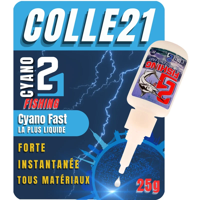 🚀 Colle21 FAST FISHING 25g | Super Glue Ultra-Liquide à Prise Instantanée – Colle Extra-Forte Spéciale Pêche pour Lignes, Leurres, Hameçons et Réparations Rapides 🎣