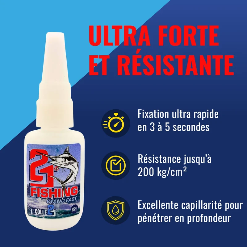 🚀 Colle21 FAST FISHING 25g | Super Glue Ultra-Liquide à Prise Instantanée – Colle Extra-Forte Spéciale Pêche pour Lignes, Leurres, Hameçons et Réparations Rapides 🎣