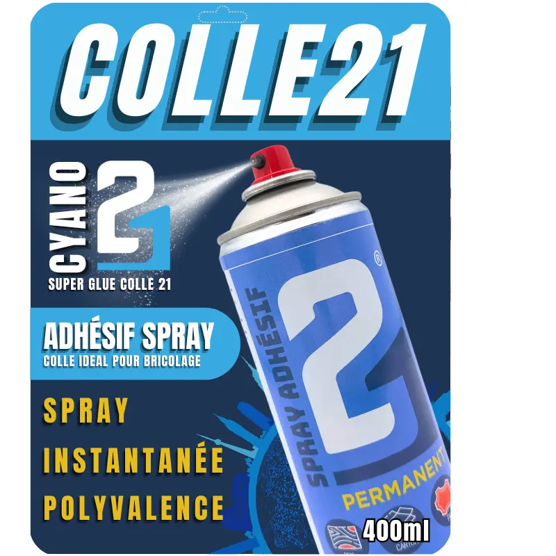 🧪 Colle Spray Adhesif Colle21 400 ml – Précision Pro pour Tous Vos Projets 🚀Colle en spray puissante et propre pour le modélisme, le bricolage et les usages professionnels, idéale pour le bricolage.