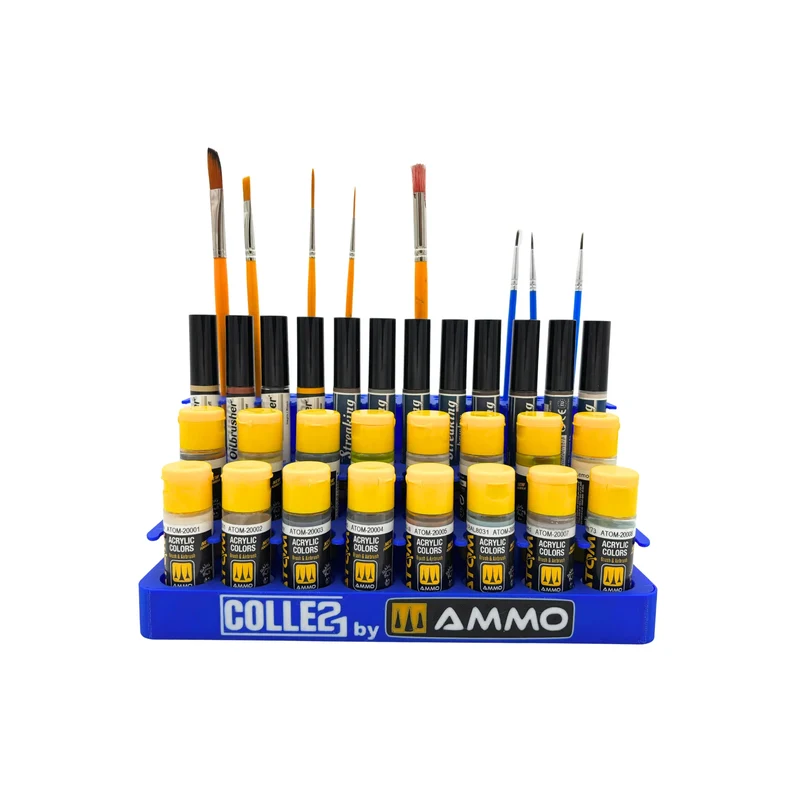 🎨Display Colle21 x AMMO by Mig Jimenez – Support pour 16 peintures, 48 pinceaux et 12 Oil Brush🖌️✨