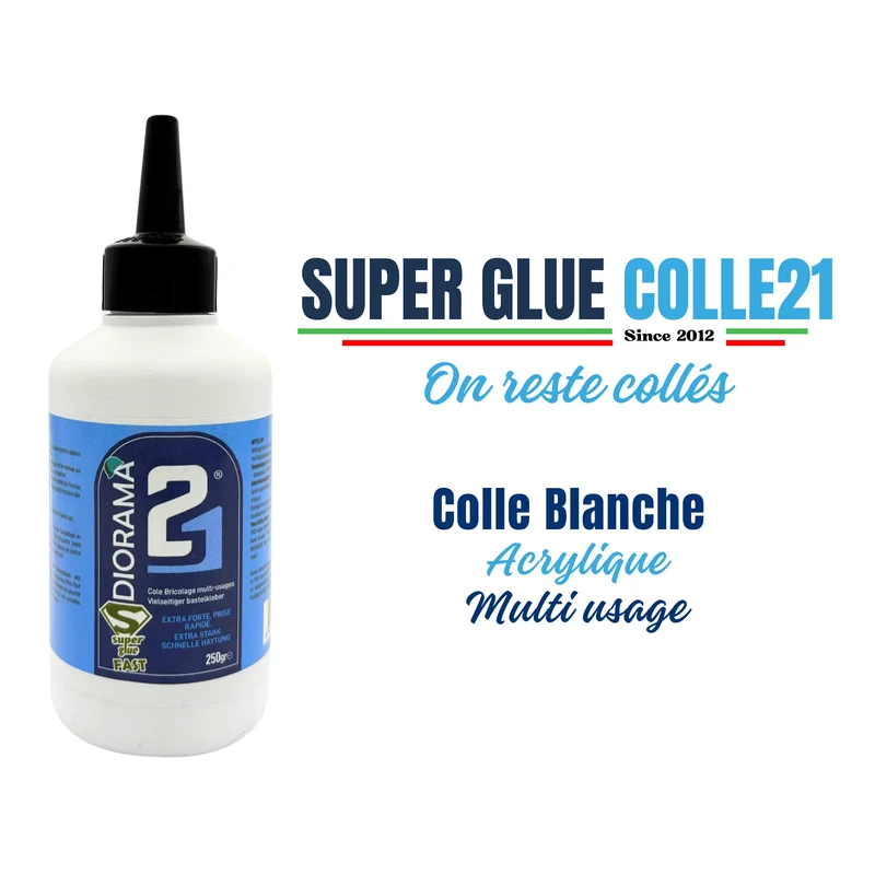 🧪 Colle Blanche Vinylique Fast Super Glue Colle21 – 250 ml Colle professionnel pour vos décors, projets DIY dioramas et modélisme.🚀