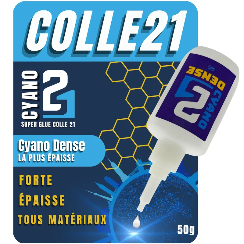 🛠️ Super Glue Colle21 DENSE - 50g | Colle Cyanoacrylate Épaisse Colle Extra-Forte Multi-Usages idéale pour le modélisme, le bricolage créatif et les réparations techniques exigeantes. 🛠️