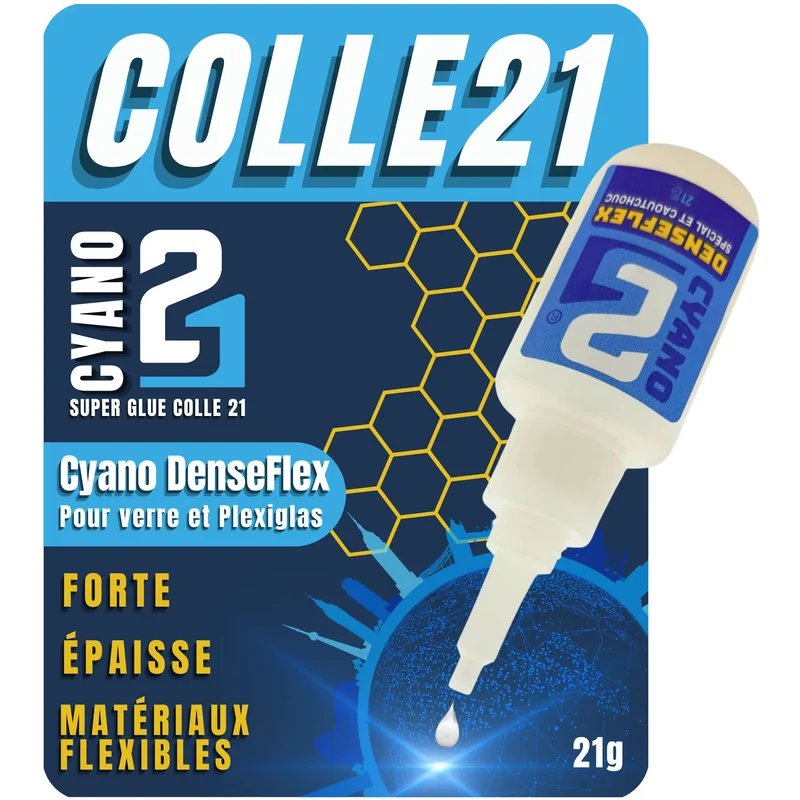 Super Glue Colle21 DENSEFLEX - 21g | Colle Cyanoacrylate Épaisse, Flexible et Ultra-Résistante – Colle Extra-Forte Multi-Usages Idéale pour le modélisme, le bricolage créatif et les réparations techniques exigeantes.🛠️