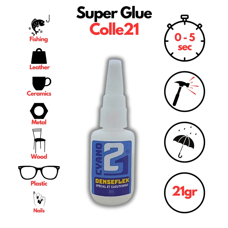 Super Glue Colle21 DENSEFLEX - 21g | Colle Cyanoacrylate Épaisse, Flexible et Ultra-Résistante – Colle Extra-Forte Multi-Usages Idéale pour le modélisme, le bricolage créatif et les réparations techniques exigeantes.🛠️