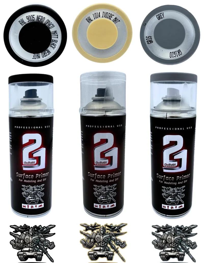 🎨 TRIS PRIMER SPRAY (Lot de 3) Colle21 – 🖤 Primer Noir, ⚪ Gris & Ivoire | Frais de Transport Offert ! 🚀