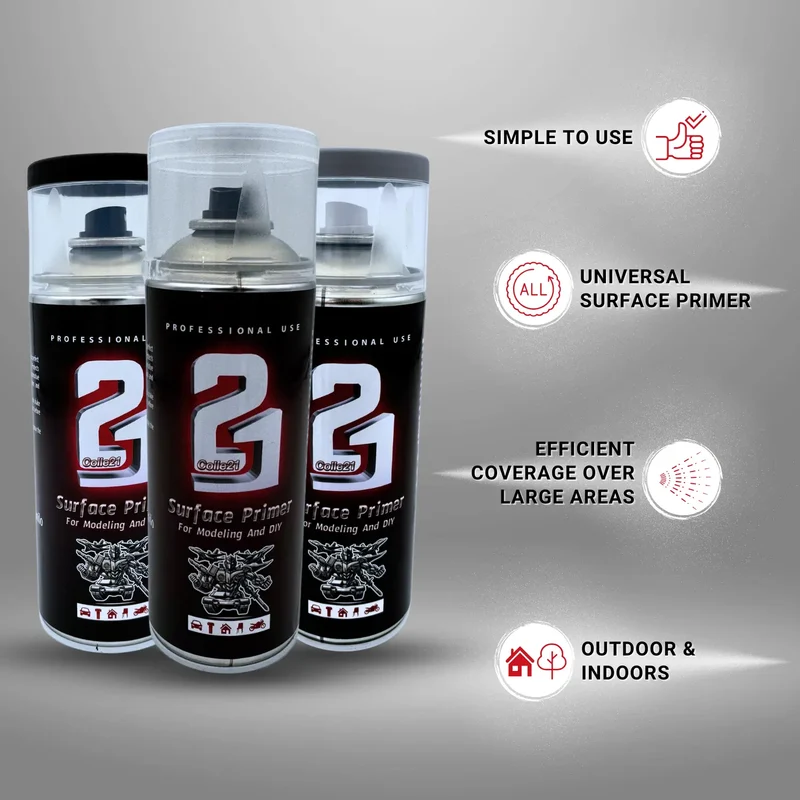 🎨 TRIS PRIMER SPRAY (Lot de 3) Colle21 – 🖤 Primer Noir, ⚪ Gris & Ivoire | Frais de Transport Offert ! 🚀