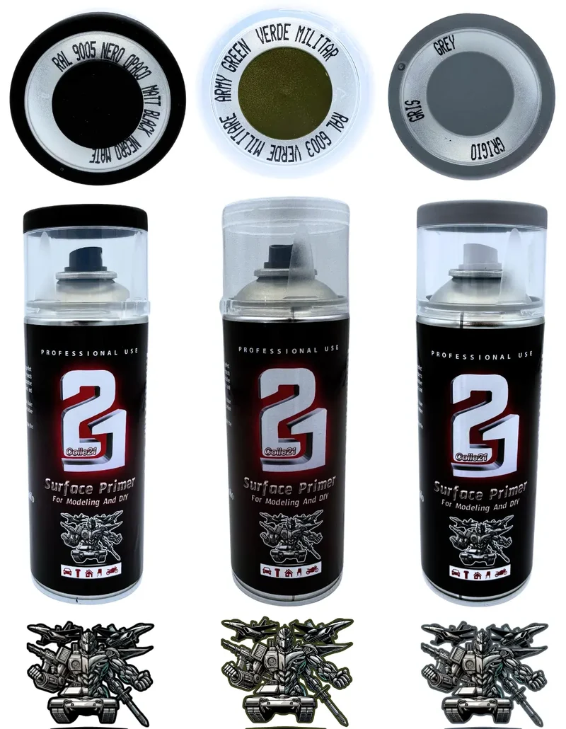 🎨 TRIS PRIMER SPRAY (Lot de 3) Colle21 – 🖤 Primer Noir, ⚪ Gris & Militaire | Frais de Transport Offert ! 🚀