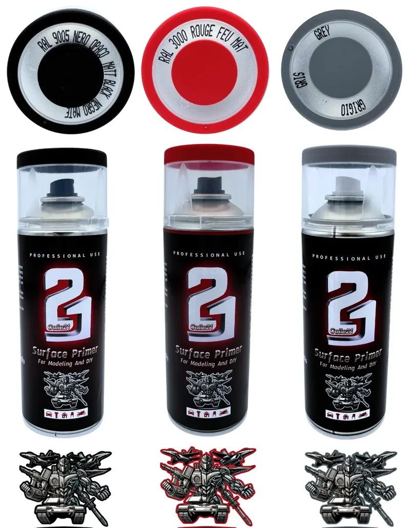 🎨 TRIS PRIMER SPRAY (Lot de 3) Colle21 – 🖤 Primer Noir, ⚪ Gris & Rouge | Frais de Transport Offert ! 🚀