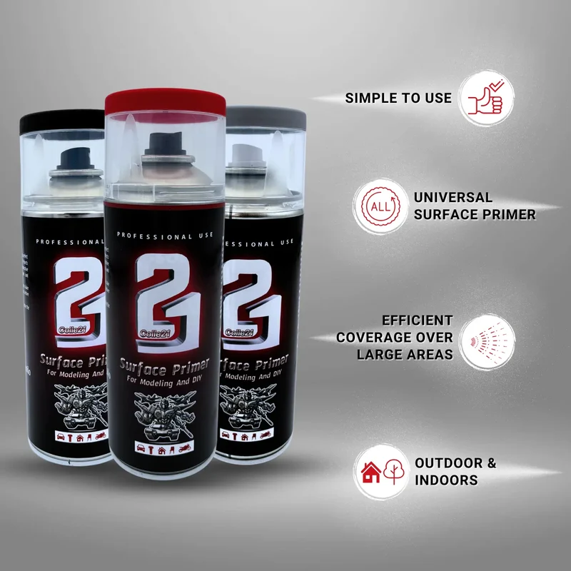 🎨 TRIS PRIMER SPRAY (Lot de 3) Colle21 – 🖤 Primer Noir, ⚪ Gris & Rouge | Frais de Transport Offert ! 🚀