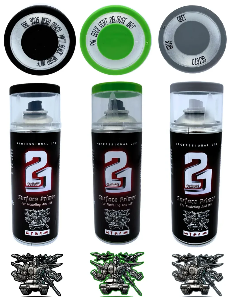 🎨 TRIS PRIMER SPRAY (Lot de 3) Colle21 – 🖤 Primer Noir, ⚪ Gris & Vert | Frais de Transport Offert ! 🚀