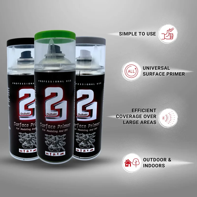 🎨 TRIS PRIMER SPRAY (Lot de 3) Colle21 – 🖤 Primer Noir, ⚪ Gris & Vert | Frais de Transport Offert ! 🚀