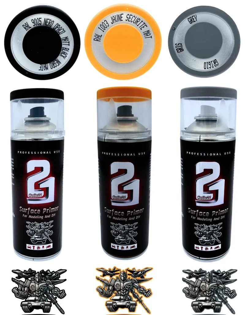 🎨 TRIS PRIMER SPRAY (Lot de 3) Colle21 – 🖤 Primer Noir, ⚪ Gris & Jaune | Frais de Transport Offert ! 🚀