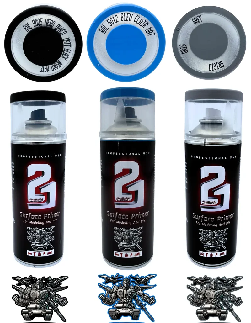 🎨 TRIS PRIMER SPRAY (Lot de 3) Colle21 – 🖤 Primer Noir, ⚪ Gris & Bleu | Frais de Transport Offert ! 🚀