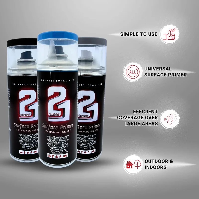 🎨 TRIS PRIMER SPRAY (Lot de 3) Colle21 – 🖤 Primer Noir, ⚪ Gris & Bleu | Frais de Transport Offert ! 🚀