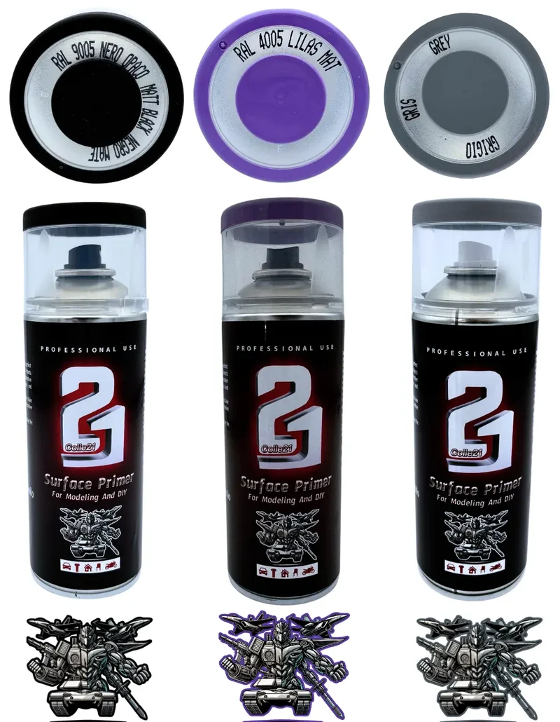 🎨 TRIS PRIMER SPRAY (Lot de 3) Colle21 – 🖤 Primer Noir, ⚪ Gris & Violet| Frais de Transport Offert ! 🚀