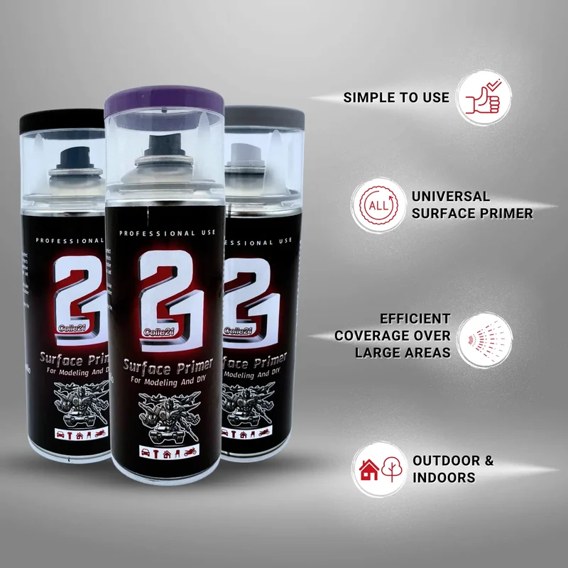 🎨 TRIS PRIMER SPRAY (Lot de 3) Colle21 – 🖤 Primer Noir, ⚪ Gris & Violet| Frais de Transport Offert ! 🚀