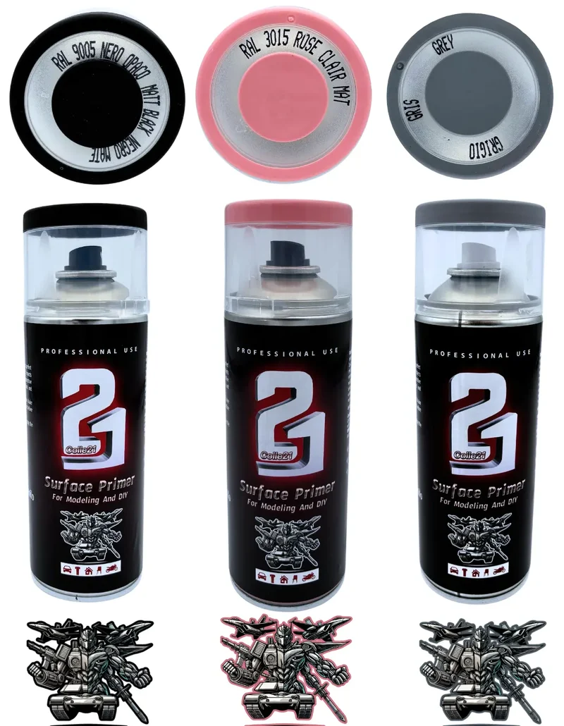 🎨 TRIS PRIMER SPRAY (Lot de 3) Colle21 – 🖤 Primer Noir, ⚪ Gris & Rose| Frais de Transport Offert ! 🚀