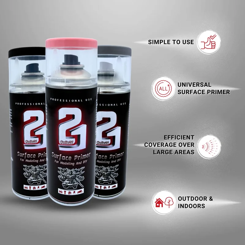 🎨 TRIS PRIMER SPRAY (Lot de 3) Colle21 – 🖤 Primer Noir, ⚪ Gris & Rose| Frais de Transport Offert ! 🚀