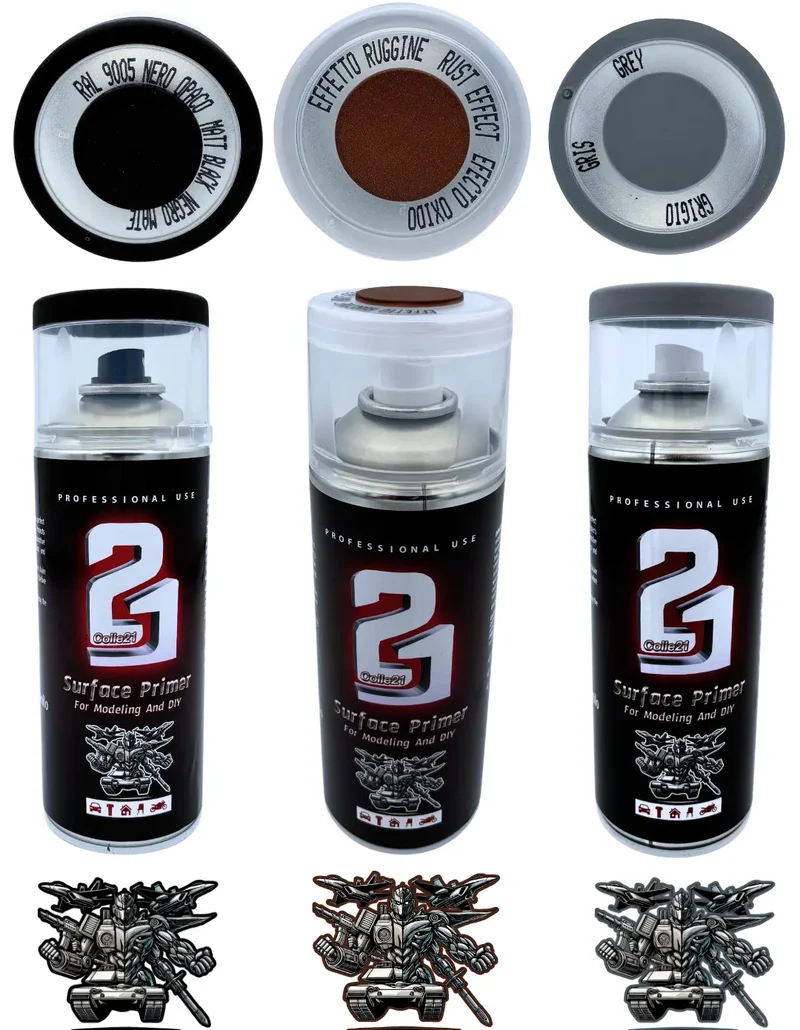 🎨 TRIS PRIMER SPRAY (Lot de 3) Colle21 – 🖤 Primer Noir, ⚪ Gris & Rouille | Frais de Transport Offert ! 🚀