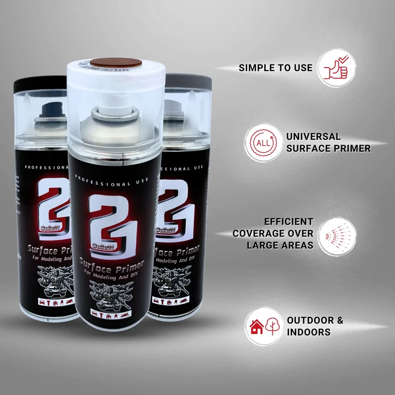🎨 TRIS PRIMER SPRAY (Lot de 3) Colle21 – 🖤 Primer Noir, ⚪ Gris & Rouille | Frais de Transport Offert ! 🚀