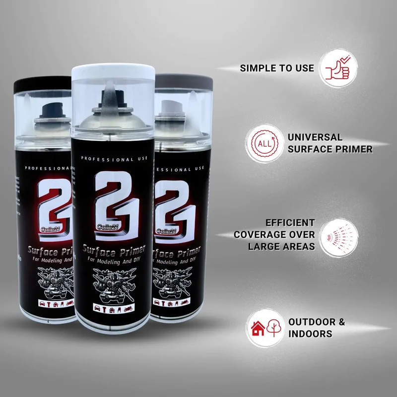 🎨 TRIS PRIMER SPRAY (Lot de 3) Colle21 – 🖤 Primer Noir, ⚪ Gris & 🤍 Blanc | Frais de Transport Offert ! 🚀