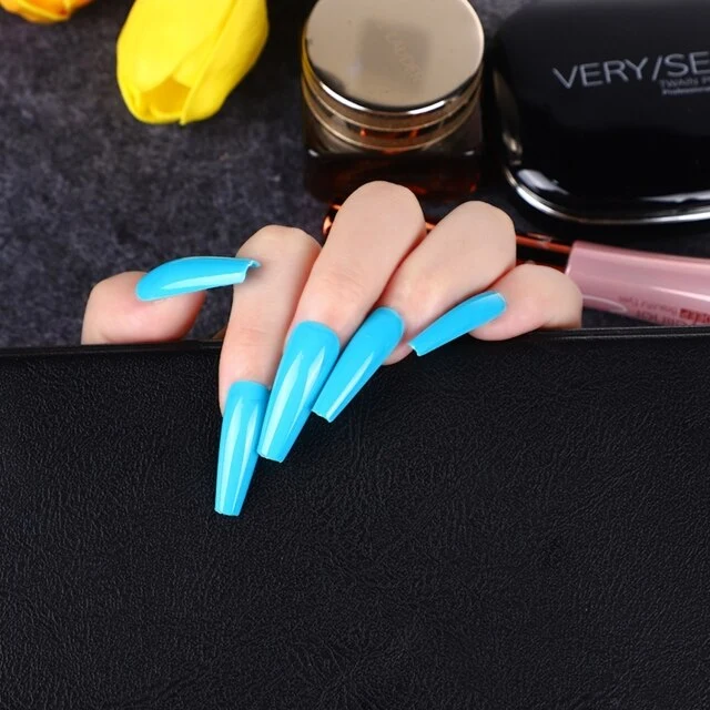 Faux Ongles Gel Bleu