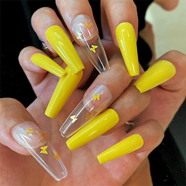 Faux Ongles Gel Jaune Fluo