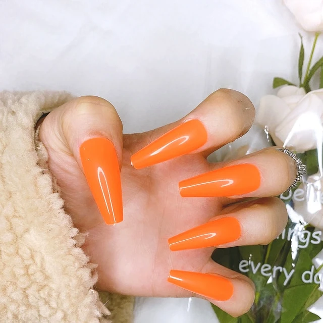 Faux Ongles Orange Fluo