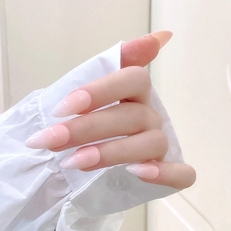 Faux Ongles Dégradé Rose Blanc