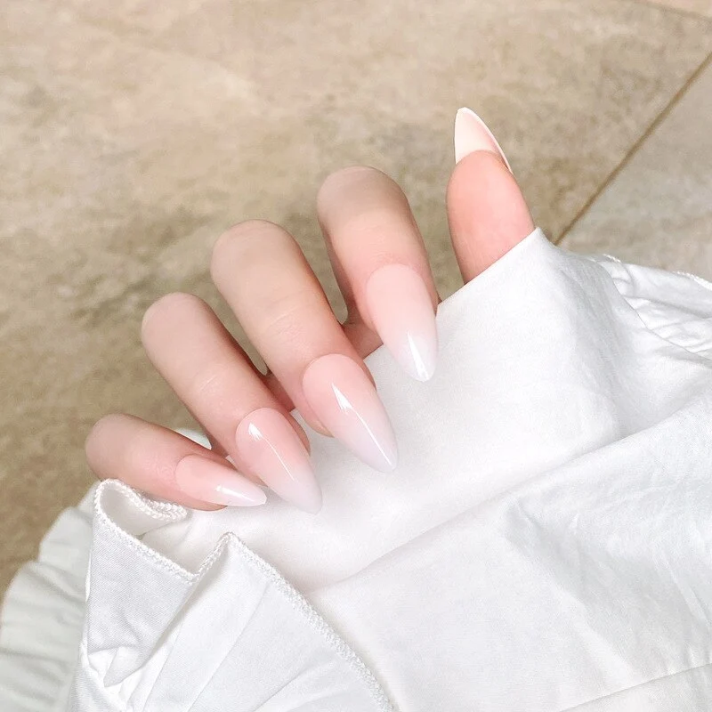 Faux Ongles Dégradé Rose Blanc