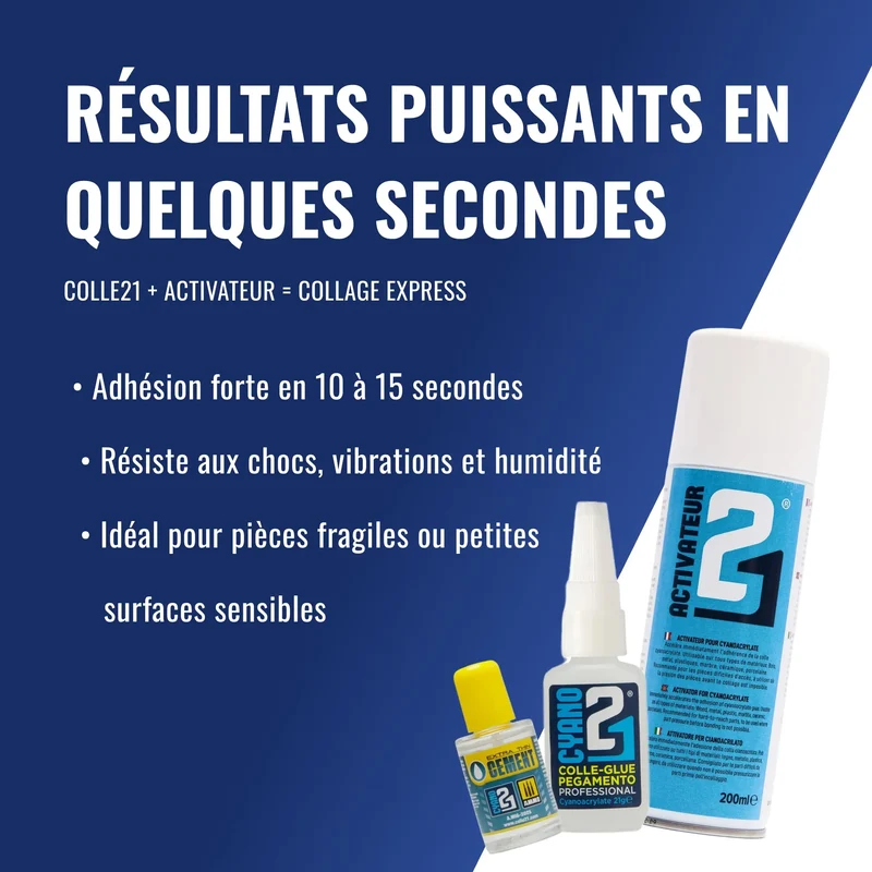 🧪 KIT COMPLET Multi-Usage Super Glue Colle21 – Colle Cyano 21g, MagicDust21, Primer, Cement, Activateur, Limes – Pour Modélisme et Bricolage 🚀