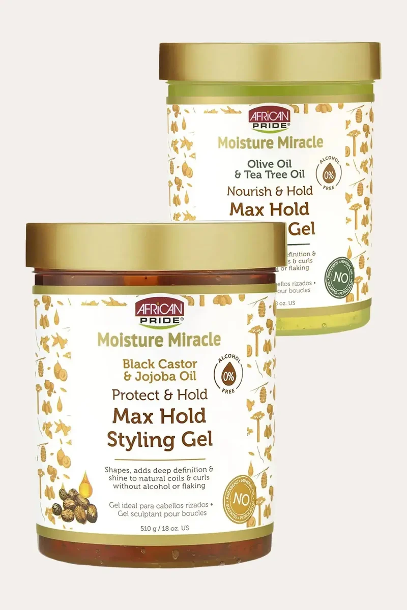 AFRICAN PRIDE MOISTURE MIRACLE MAX HOLD STYLING GEL 18oz - NON FLAKING STYLING GEL