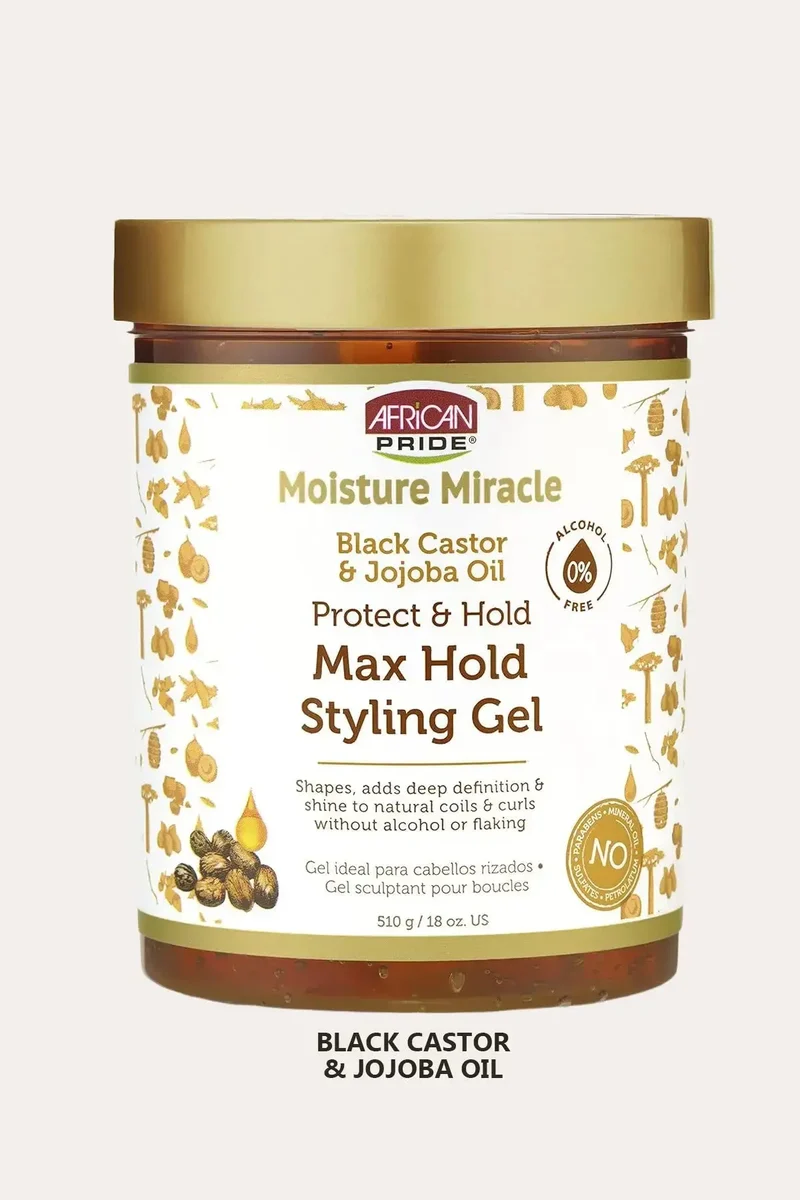 AFRICAN PRIDE MOISTURE MIRACLE MAX HOLD STYLING GEL 18oz - NON FLAKING STYLING GEL