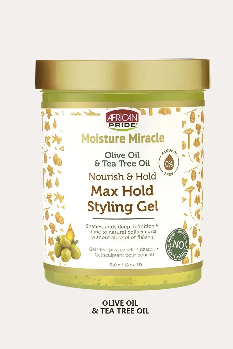 AFRICAN PRIDE MOISTURE MIRACLE MAX HOLD STYLING GEL 18oz - NON FLAKING STYLING GEL