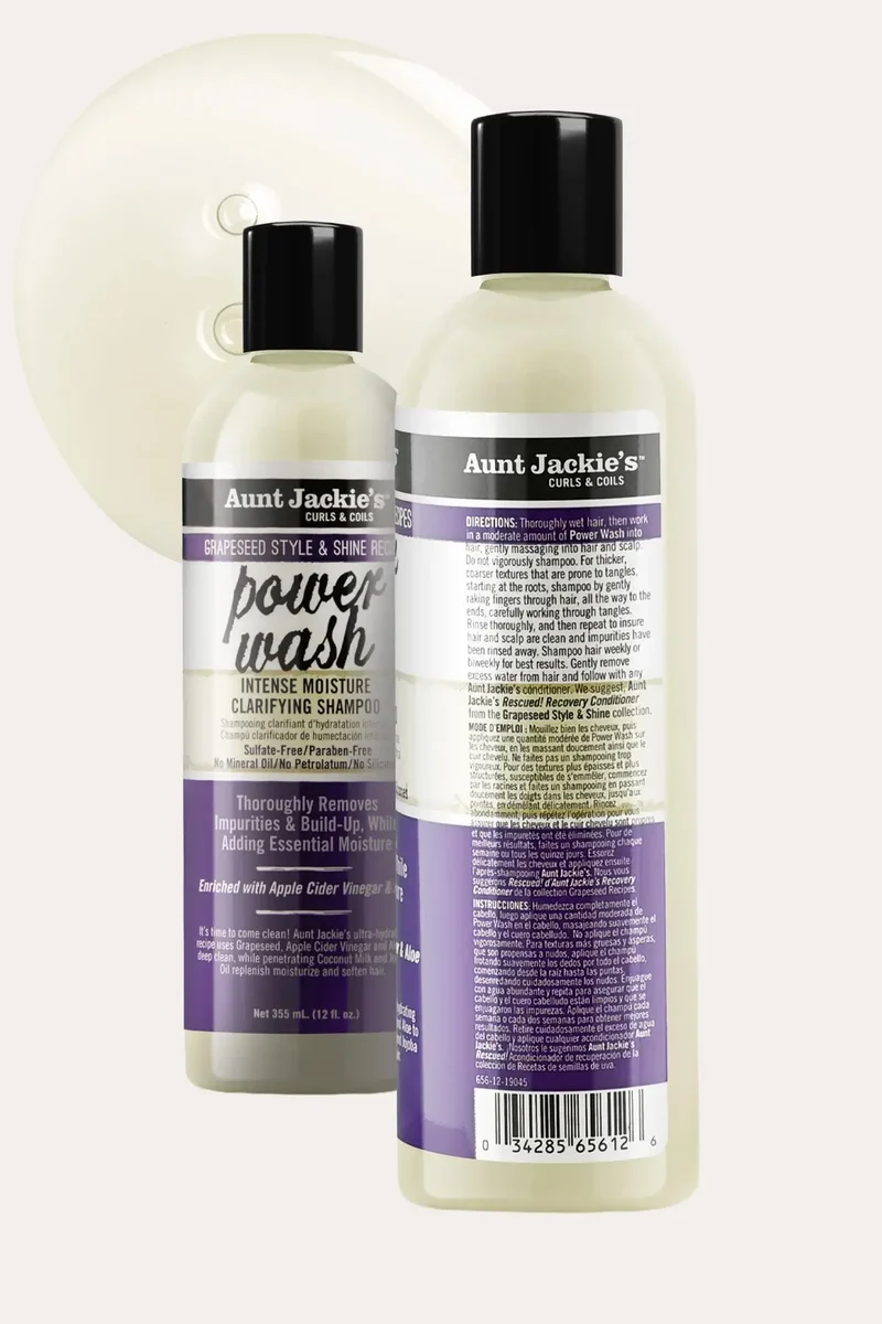 AUNT JACKIE'S GRAPESEED STYLE & SHINE RECIPES POWER WASH INTENSE MOISTURE SHAMPOO 12oz