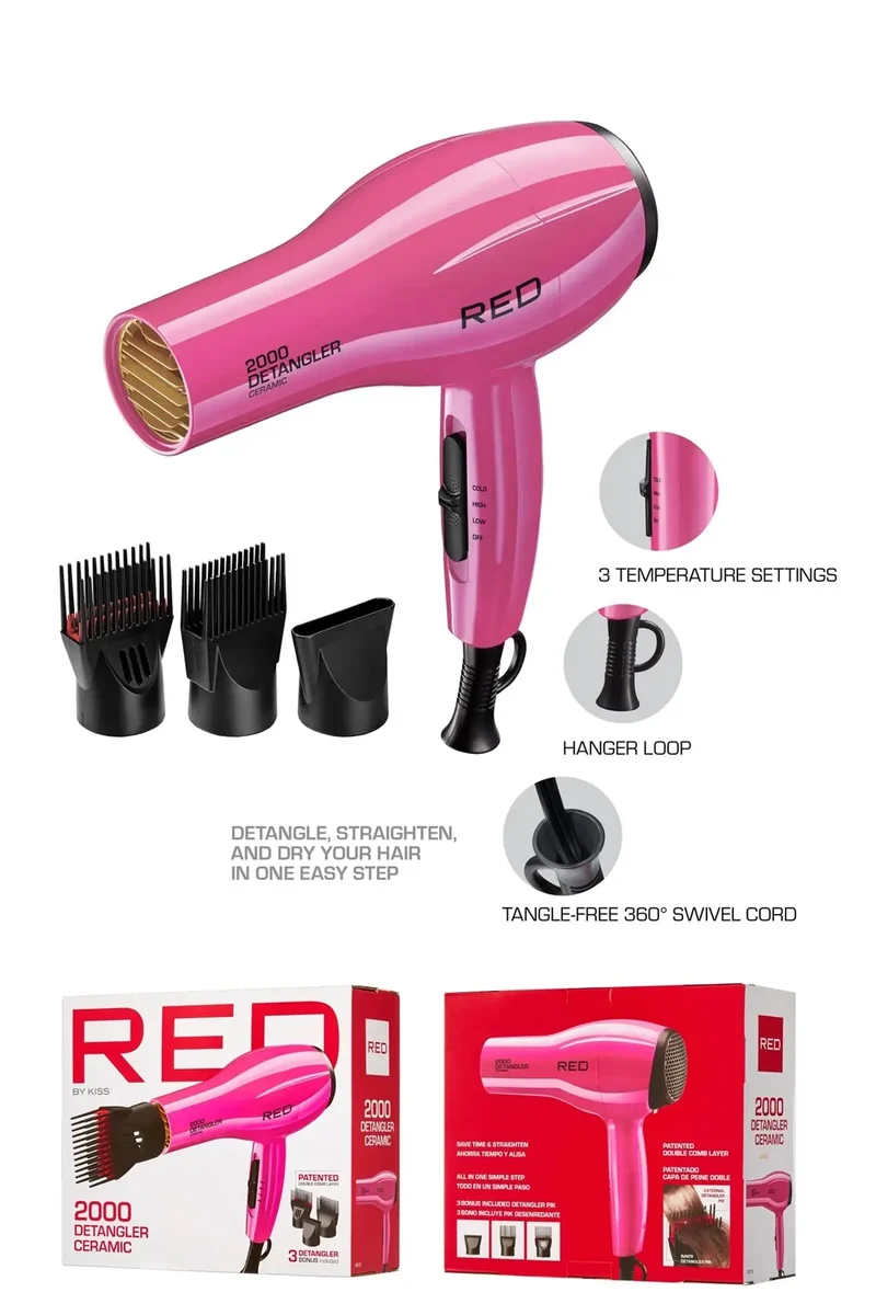 RED BY KISS 2000 CERAMIC DETANGLER DRYER