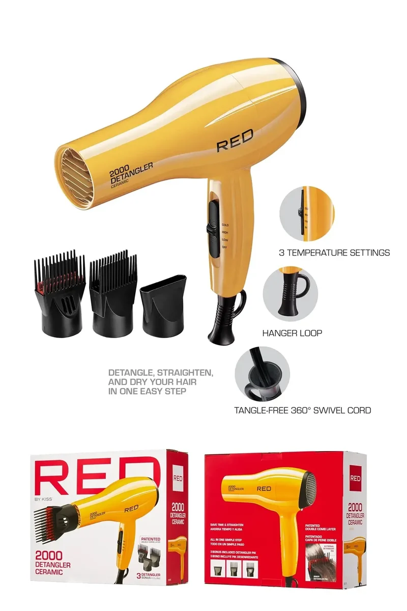 RED BY KISS 2000 CERAMIC DETANGLER DRYER