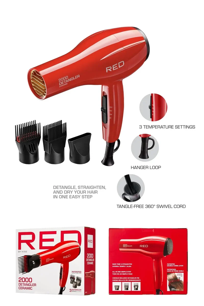 RED BY KISS 2000 CERAMIC DETANGLER DRYER