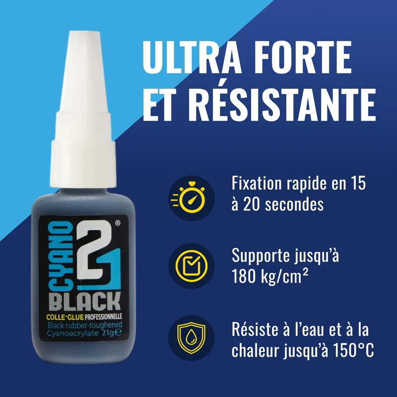 🖤 Super Glue Colle21 Noir – 21g : La Super Glue Cyanoacrylate Noire - Colle Extra-Forte Multi-Usages Idéale pour le modélisme, le bricolage créatif et les réparations techniques exigeantes. 🛠️