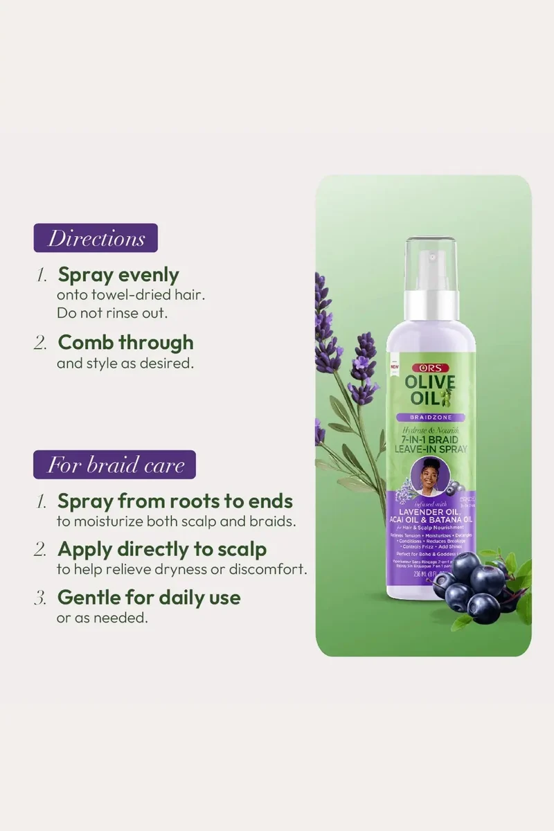 ORS OLIVE OIL BRAIDZONE 7-IN-1 BRAID LEAVE IN SPRAY 8oz