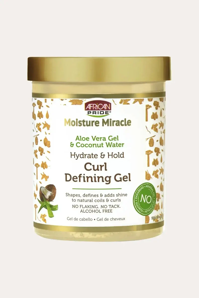 AFRICAN PRIDE MOISTURE MIRACLE ALOE & COCONUT WATER CURL DEFING GEL 18oz - FRIZZ CONTROL GEL