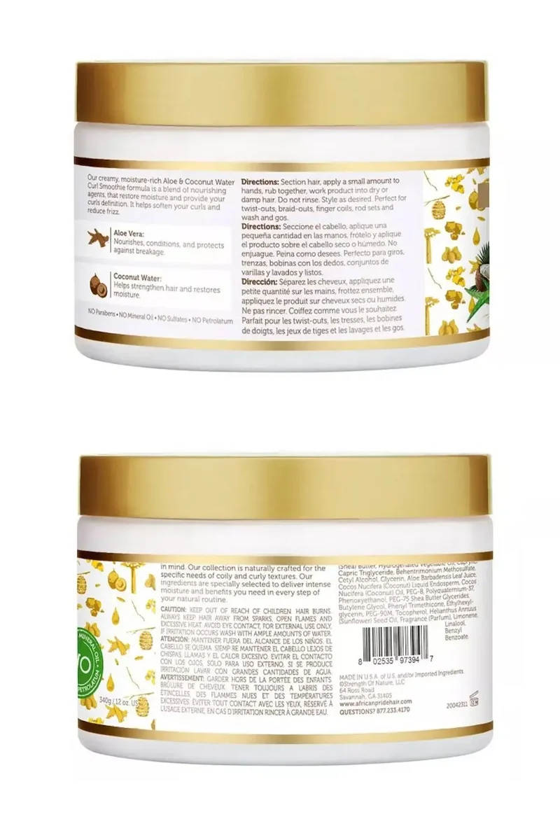 AFRICAN PRIDE ALOE&COCONUT WATER HYDRATE&DEFINE SMOOTHIE CURL ENHANCER 12oz