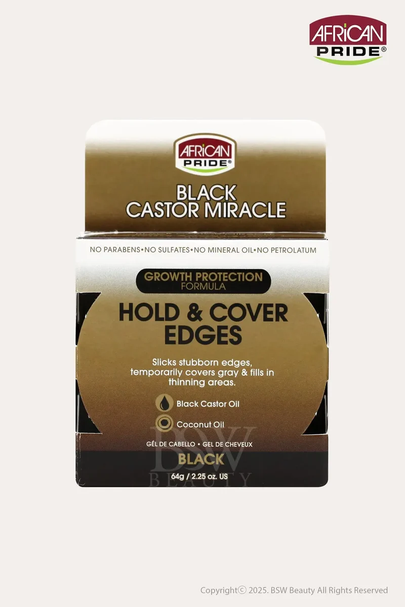 AFRICAN PRIDE BLACK CASTOR MIRACLE HOLD & COVER EDGE CONTROL 2.25oz
