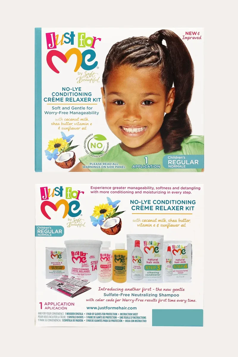 JUST FOR ME NO-LYE CONDITIONING CREME RELAXER KIT - 2 TYPE | HAIR RELAXER FOR KIDS