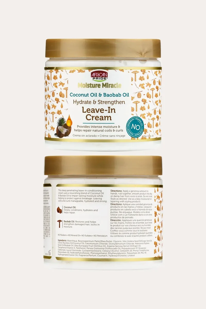 AFRICAN PRIDE MOISTURE MIRACLE HYDRATE & STRENGTHEN LEAVE IN CONDITIONING CREAM 15oz